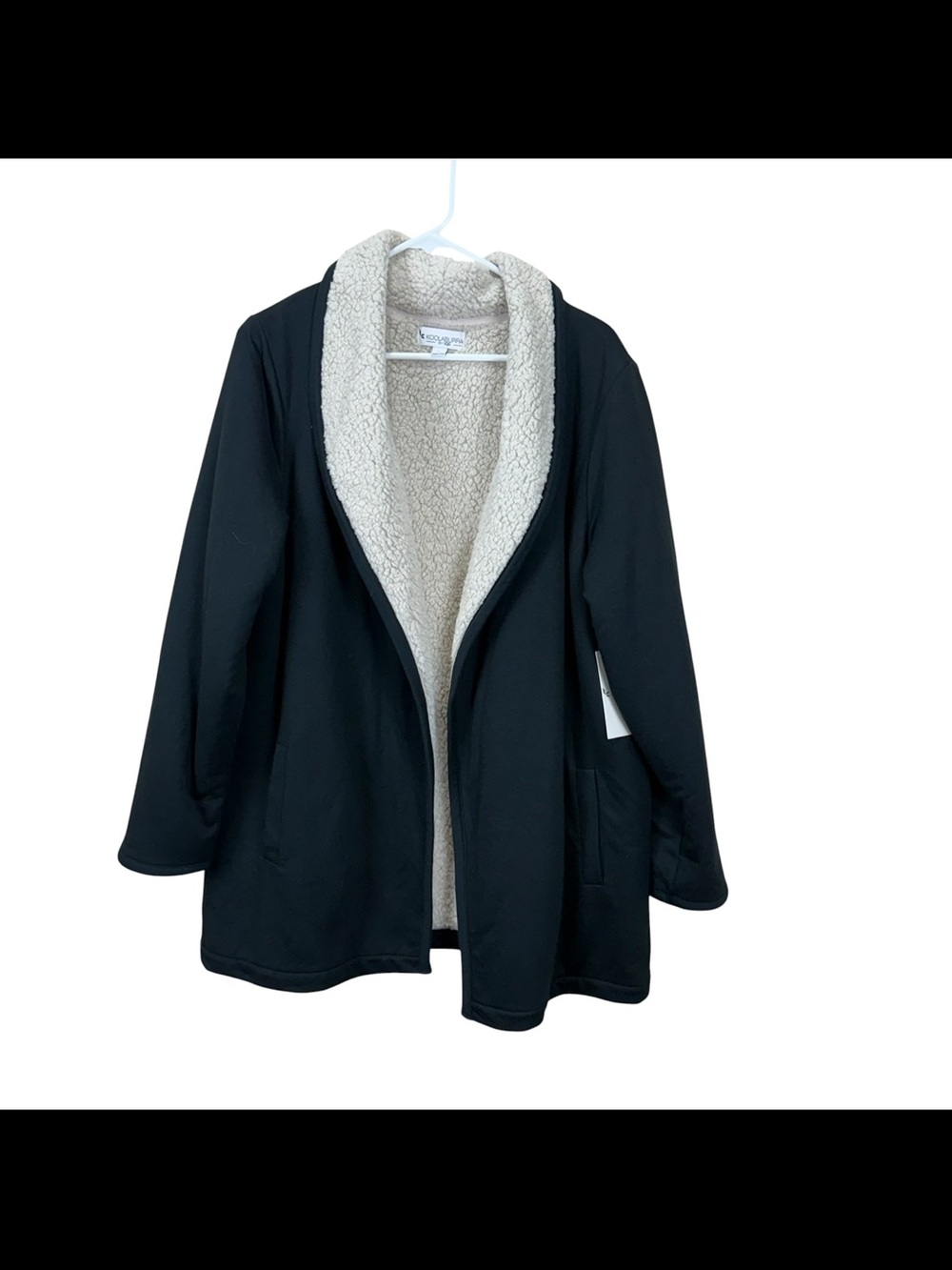 Koolaburra UGG Womens Sherpa Fleece Shawl Collar Cardigan BLACK Large NWT
